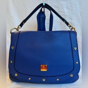💯Guaranteed Authentic MCM Blue Leather Crossbody Bag
